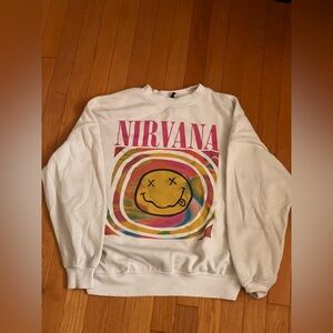 Nirvana white sweater, from H&M with colorful design in the middle, size XS